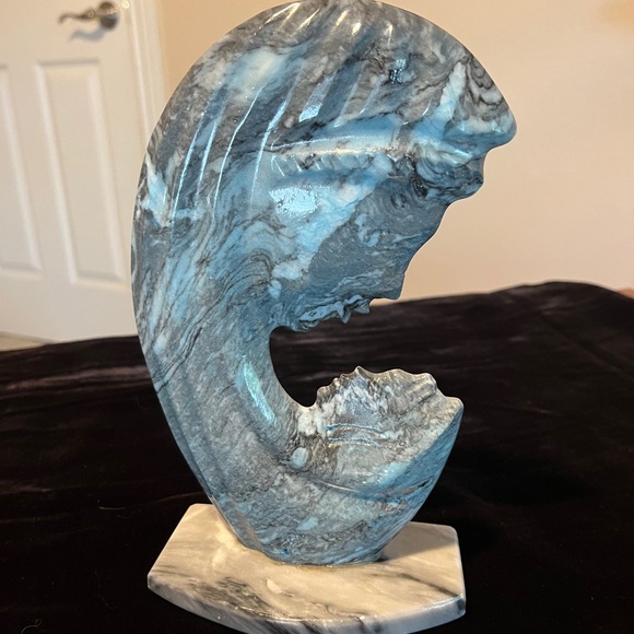 Source Unknown Other - Madonna And Child Blue Stone Sculpture On Marble Stand